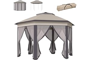 Outsunny 13' x 13' Pop Up Canopy Tent with Netting and Carry Bag, Instant Sun Shelter, Hexagon Tents for Parties, Outdoor, Ga