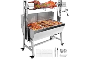 OUKIDR 132Lbs Stainless Steel Rotisserie Grill with Back Cover Guard, 25W Motor Small Pig Lamb Rotisserie Roaster, 37 Inch BBQ Charcoal Rotisserie Grill for Camping Outdoor Kitchen