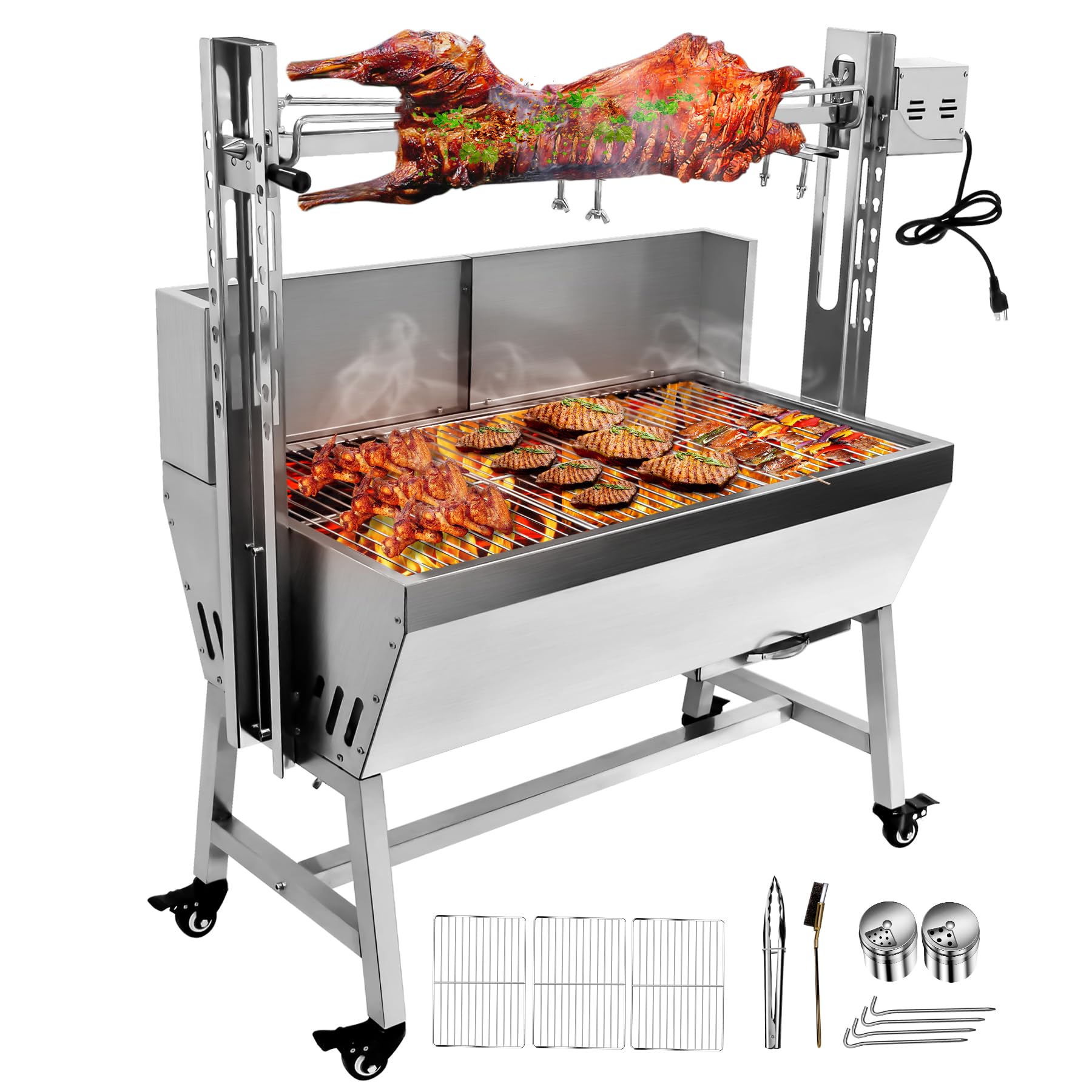 Portable Grill VEVOR Stainless Steel Rotisserie Grill With Hooded