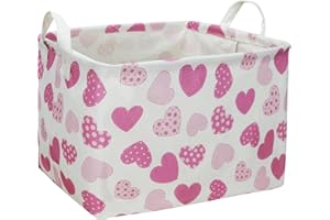 NTAOHAMPER Rectangular Pink Valentine's Day Gift Basket Empty,Fabric Storage Basket with Handles,Kids Toys/Books Box,Lovely Storage Bin,Room Decor,Gift Basket for Boys and Girls (Polka Dot Heart)
