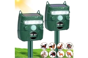 JAHY2TECH 2 Pack Solar Ultrasonic Animal Repellent 2024 Newest Deer Repellent Devices with Motion Sensor to Scare Away Cat Squirrel Dog Raccoon Skunk Deer Rabbit, Cat Deterrent Outdoor Skunk Repellent for Yard