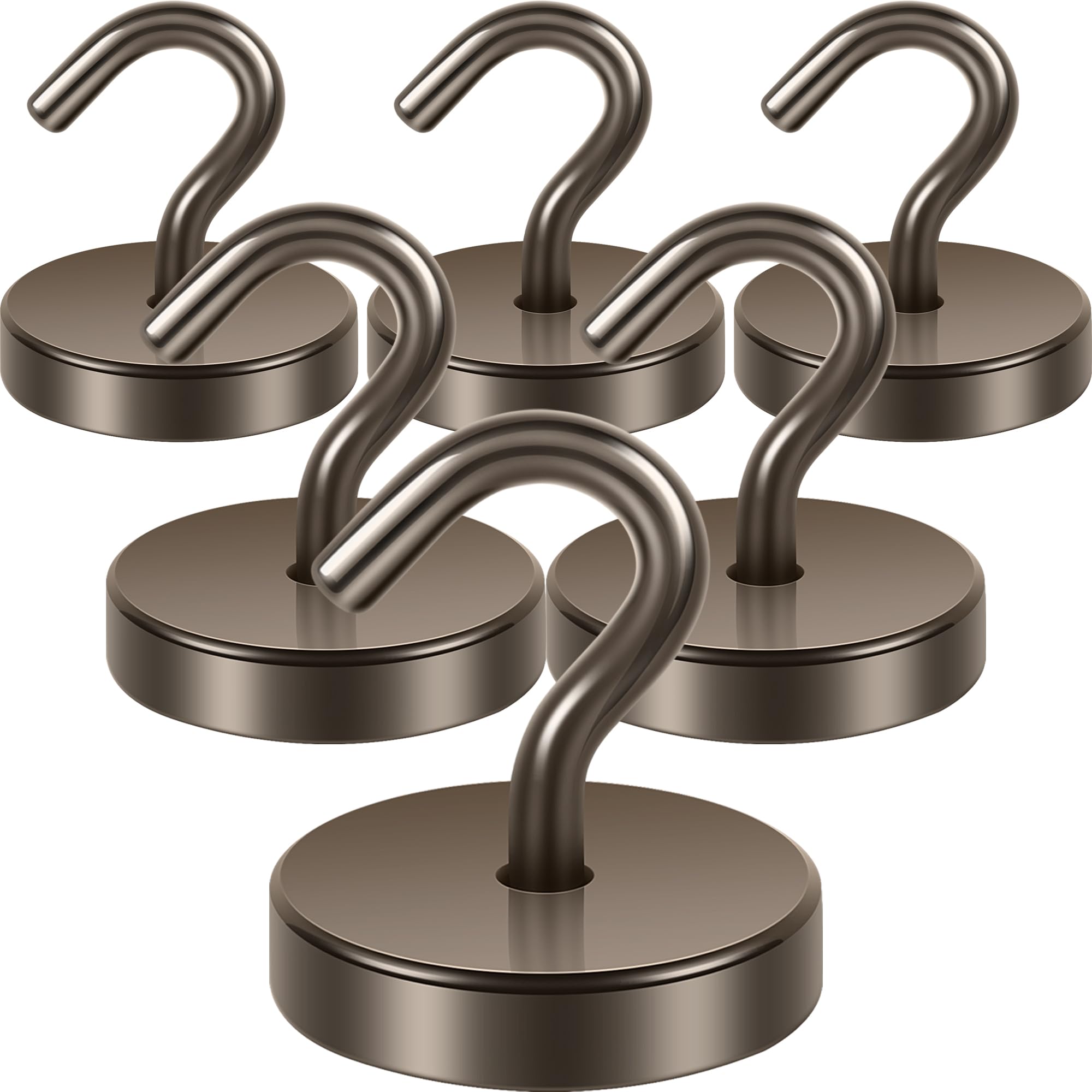 Neosmuk Magnetic Hooks, 120lb Extra Strong Magnet with Hook for Fridge,Heavy Duty Cruise Hook for Ceiling,Small Magnetic Holder for Van, Tool(Brown, Pack of 6)
