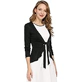 Allegra K Women's Tie Front Sweater Dressy Casual Cardigan Draped Ruffle Shrugs for Women Dresses