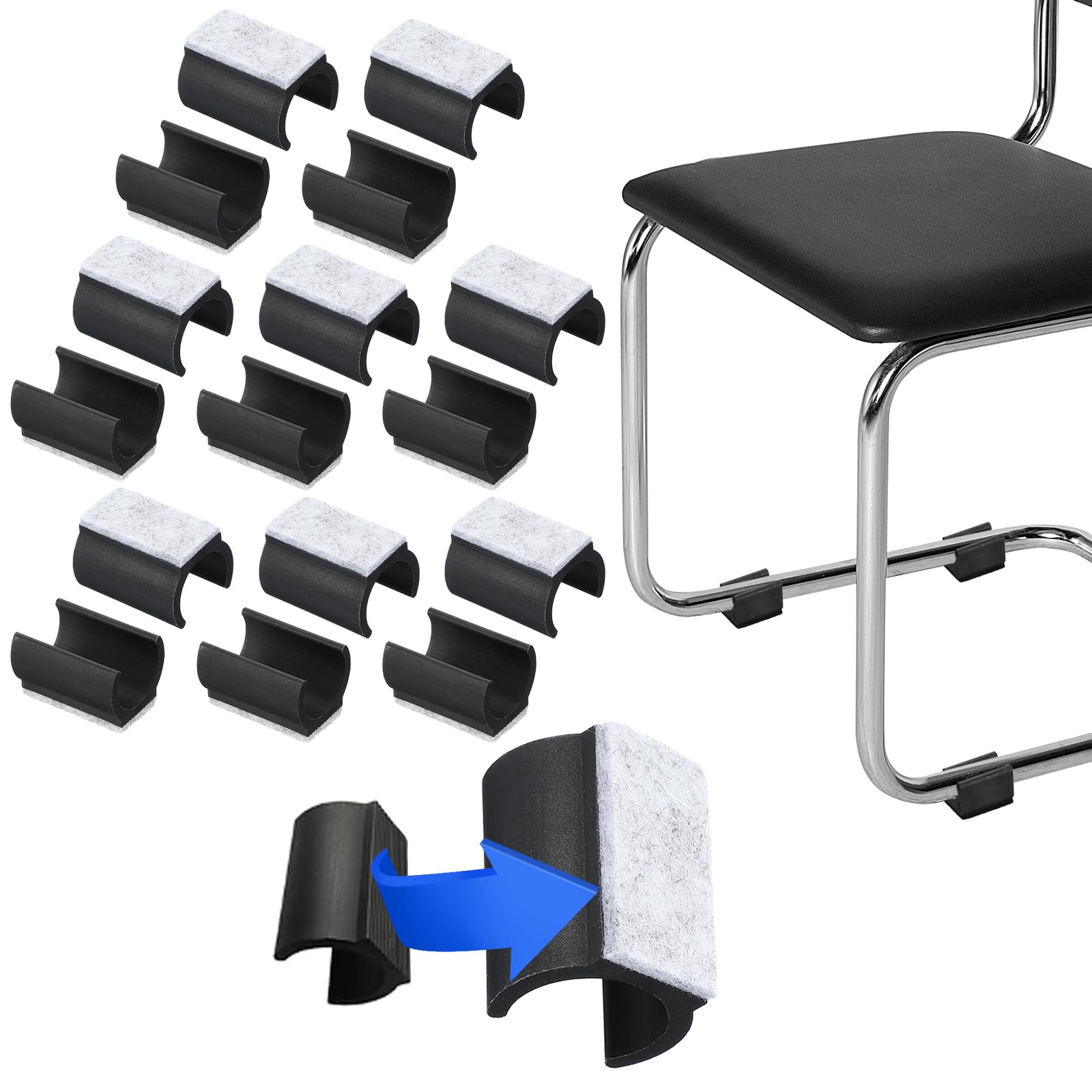 PATIKIL Rectangle U Shaped Chair Leg Tips Caps with Felt Pads, 16 Pack Slide Smoothly Furniture Feet Floor No Scratches No Noise Protectors Protect Hardwood Floors Fit Dia 25 mm Leg, Gray