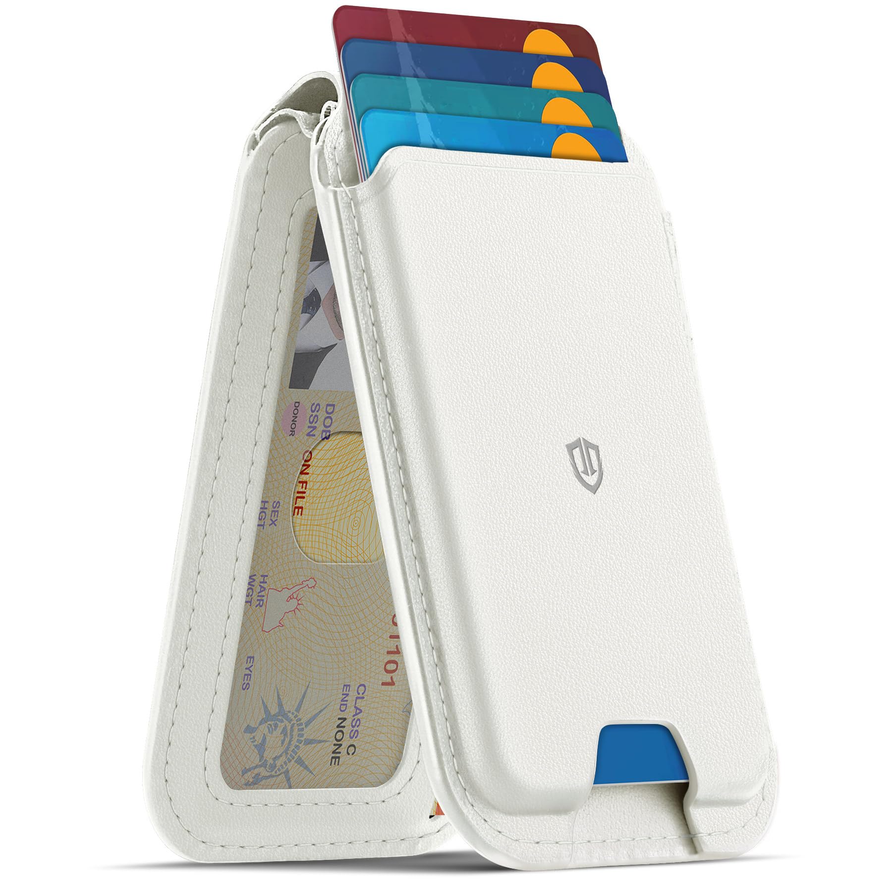 SHIELDON Genuine Leather Strong Magnetic Wallet for MagSafe Mem Women, Phone Wallet Stand, 6 Card Holders, Angle Adjustment, RFID Blocking, Compatible with iPhone 17/16/15/14/13/12 Series - White