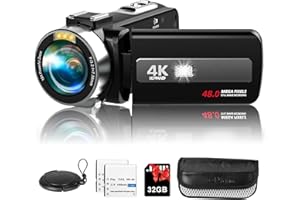 Rumyums 4K Video Camera Camcorder Ultra 48MP Vlogging Camera for YouTube 18X Digital Zoom 3" 270° Rotation IPS Touchscreen Video Camcorder with IR Night Vision, 32GB SD Card, 2 Batteries