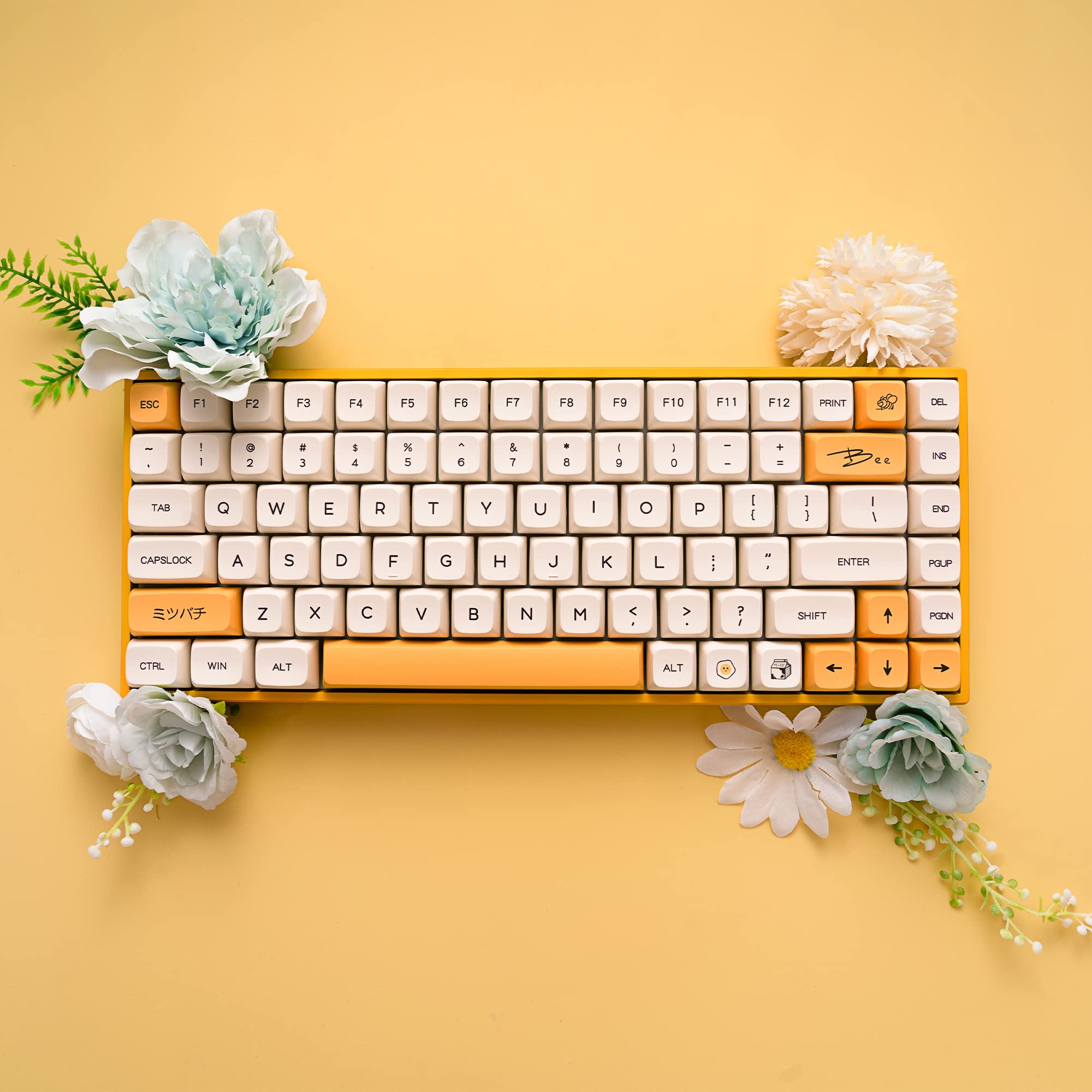 KD84 Hot Swappable 75% Compact Gateron Yellow Switch Keyboard, Bluetooth 5.0/Wireless 2.4G/Wired Type-C Tri-Mode N-Key Rollover RGB Mechanical Gaming Keyboard (Honey Milk XDA Keycaps)