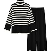 Tanming Women's Sweater Sets Long Sleeve Striped Jumper Tops Casual Knit Wide Leg Pants Sets