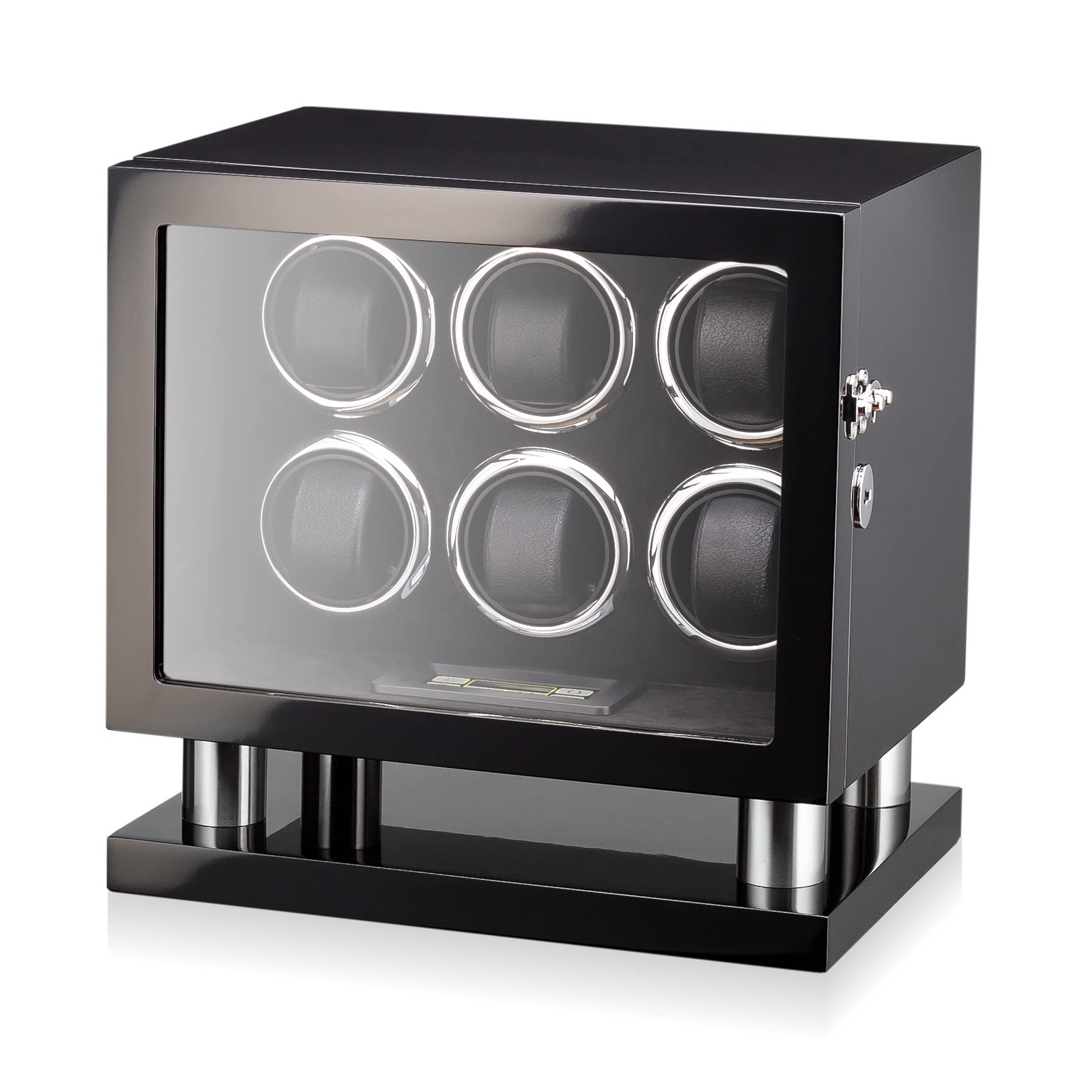 Watch Winder for 6 Watches with LED Backlight, LCD Display and Motor-Stop Option