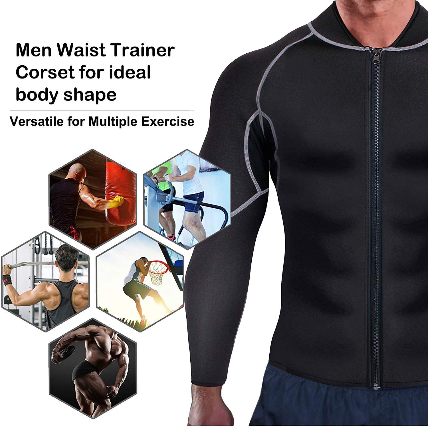 Men Sweat Sauna Suit Weight Loss Neoprene Workout Shirt Body Shaper Gym Compression Top