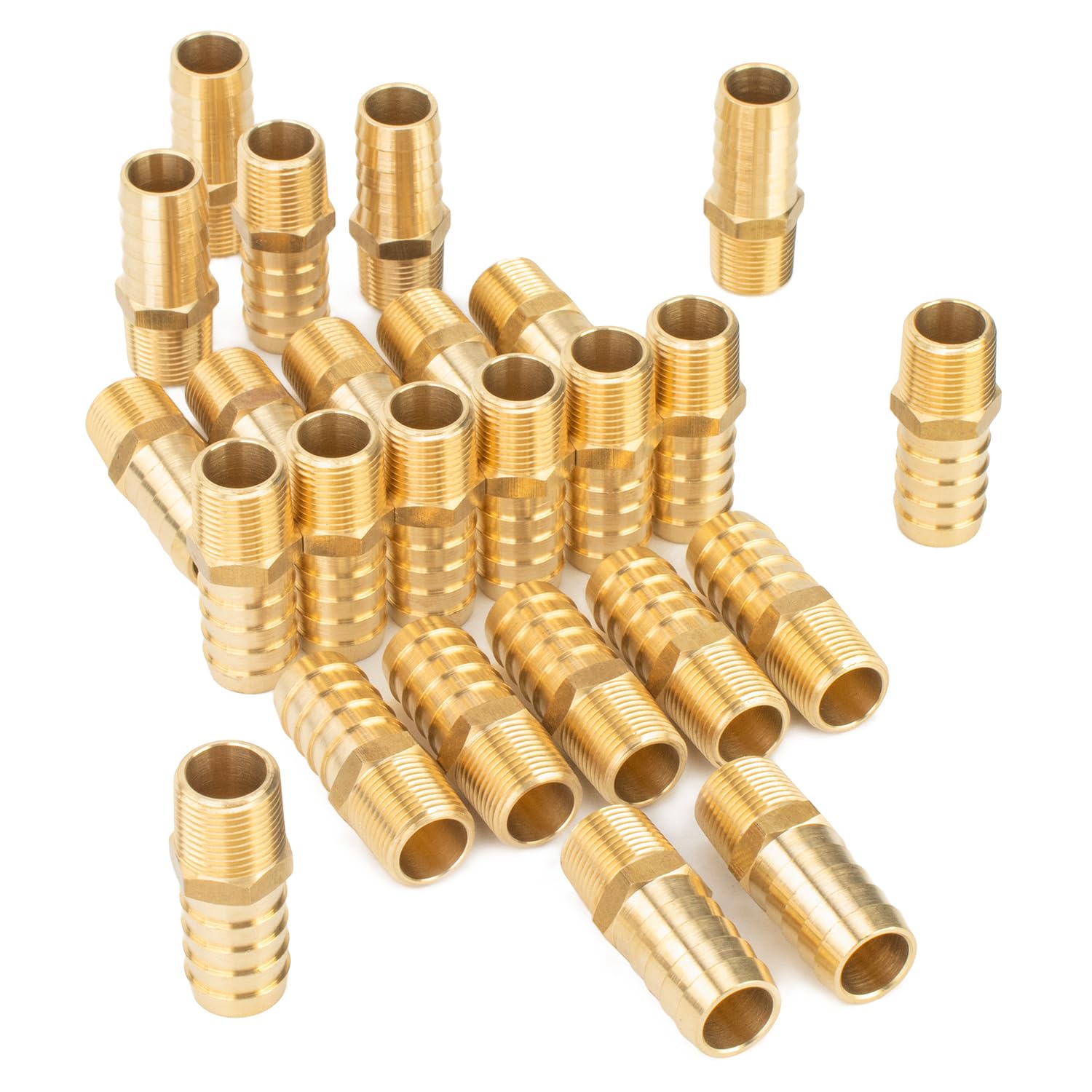 LTWFITTING Brass 3/8-Inch Male BSPT x 16mm Hose Barb Coupler Adapter Fitting for Vehicle Fuel System, HVAC System (Pack of 25)