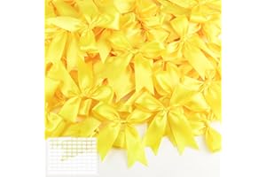 Yellow Gift Wrap Bows 60pcs 3.5 Inch Pre-Tied Satin Bows with Strong Adhesive for Spring Decor, Easter, Birthday Party & Baby
