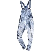 Sokotoo Men's Light Blue Slim Snow Washed Denim Bib Overalls