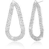 Silver Rhinestone Hoop Earrings for Women Dangling Teardrop Prom Dangle Statement CZ Earrings Jewelry for Party Wedding