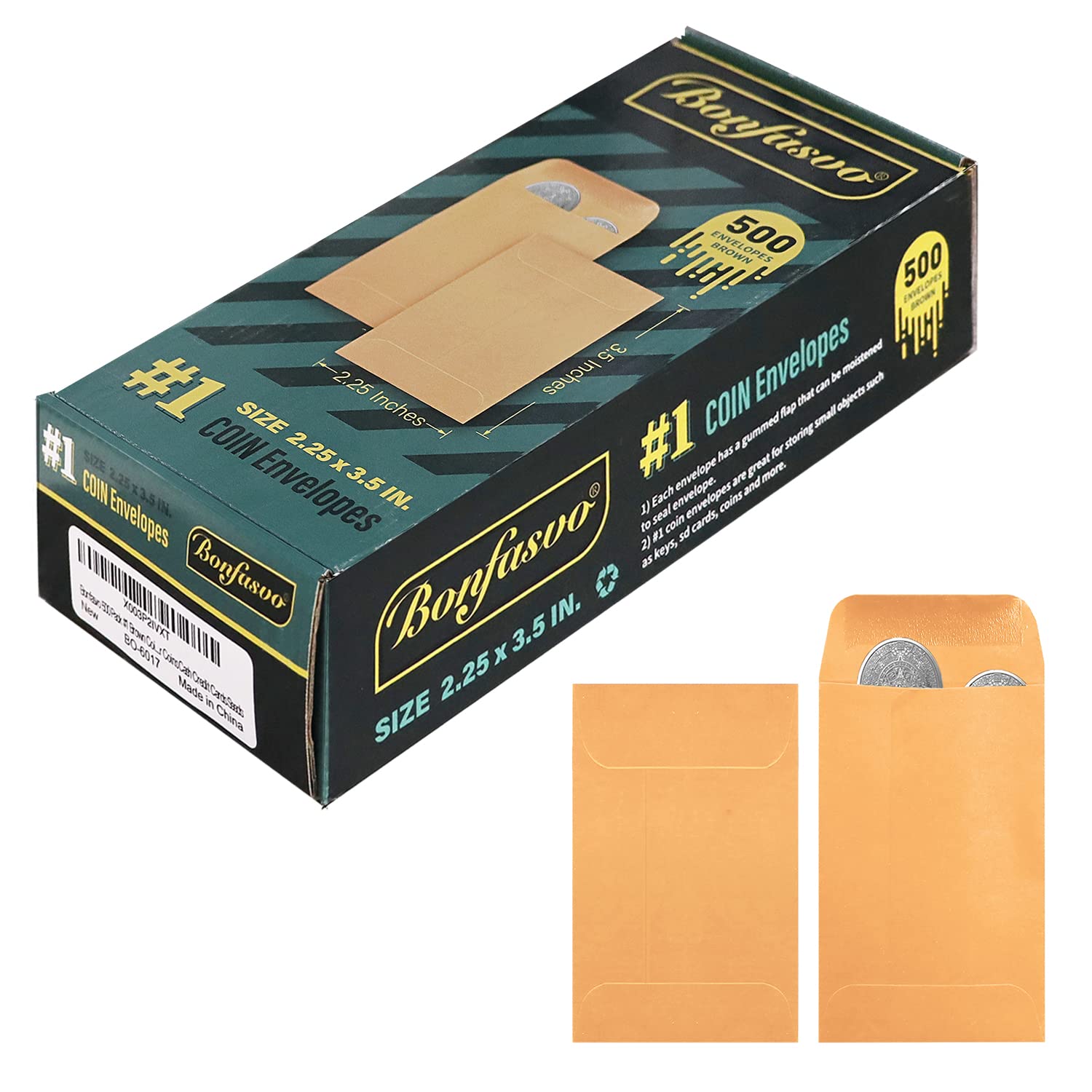 Photo 1 of Bonfasvo 500 Pack #1 Brown Coin Envelope 2.25 X 3.5 inches Kraft Envelopes Classic Small Parts Envelopes with Self Adhesive Gummed Flap for Coins Cash Credit Cards Seeds