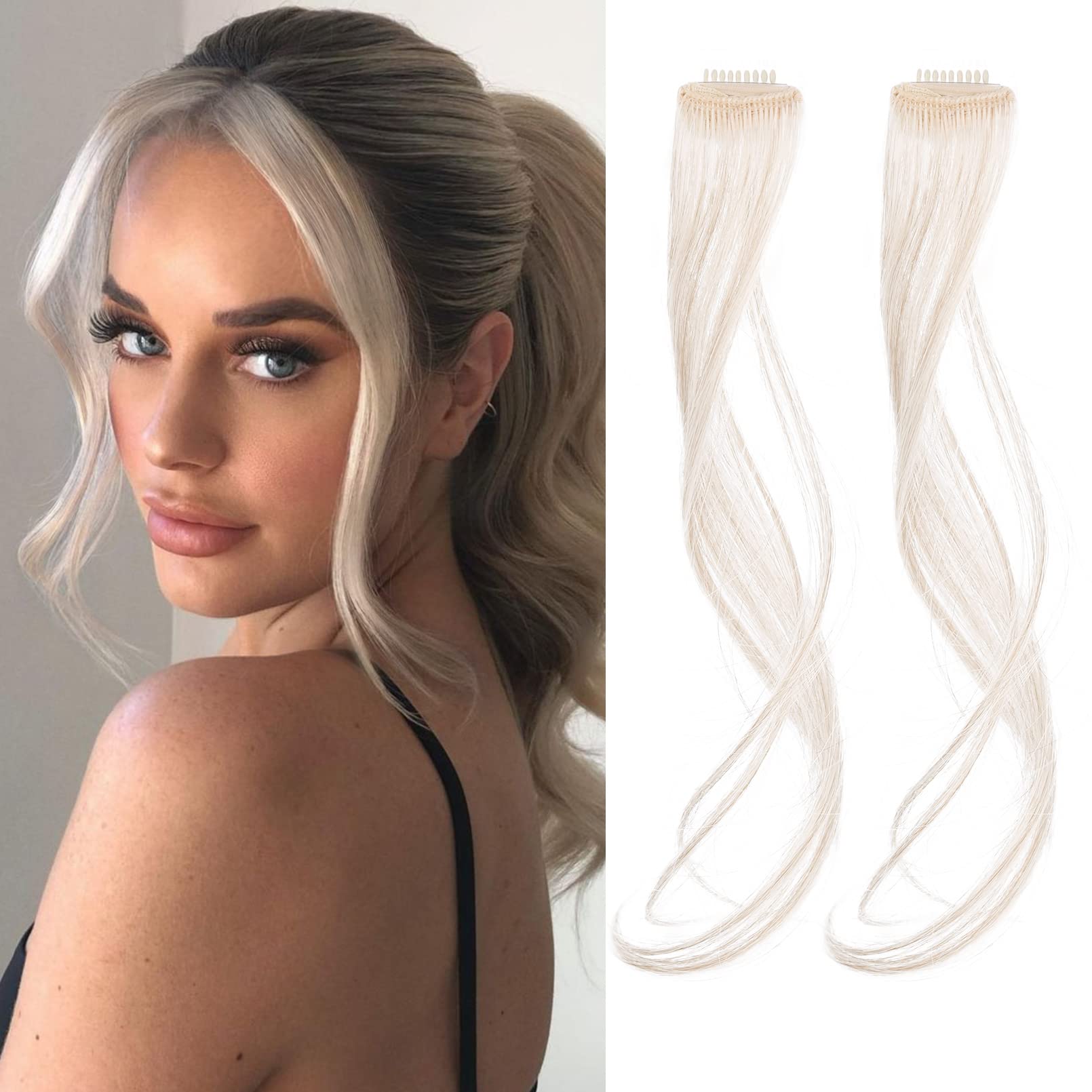 REECHO Long Side Air Bangs - Wavy Curly Clip in Curtain Front Side Bangs, Face-Framing Highlights for Women, Daily Use 2 PCS Set Long Temples - Pearl Platinum — image 1