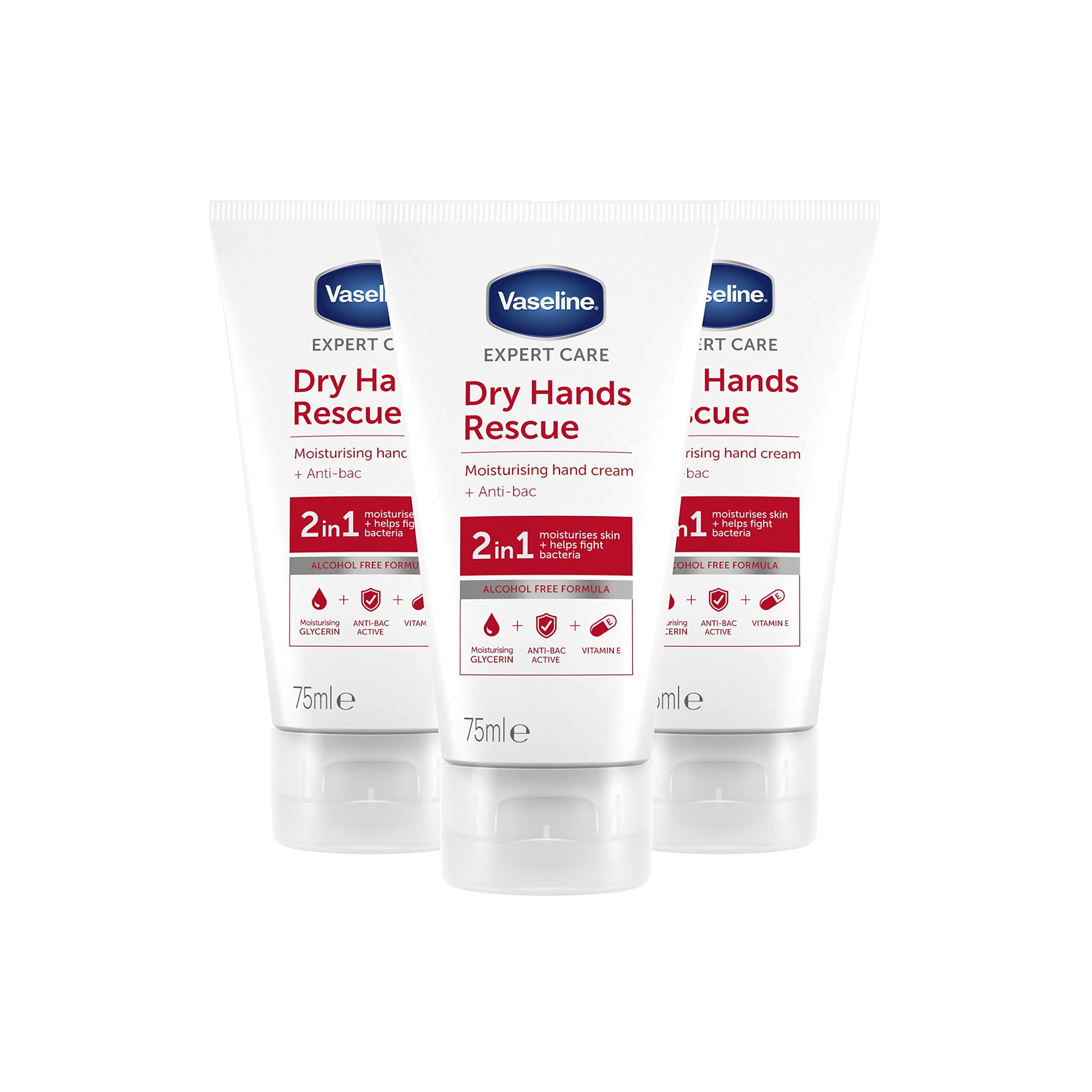 Vaseline Expert Care Dry Hands Rescue Anti-bac Hand Cream pack of 3 moisturises and protects against bacteria for dry skin 75 ml
