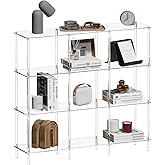 4-Tier Acrylic Horizontal Bookshelf, Clear 9 Cube Open Bookcase, Modern Book Shelf for Living Room, Bedroom, Office, 11.8" D x 47.2" W x 38.6" H, Easy Assembly