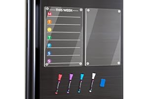 GUASS Acrylic Magnetic Dry Erase Board for Fridge - 8” x 12” Clear Acrylic Magnetic Weekly Calendar for Fridge and Acrylic Weekly Menu White Board, with 4 Color Markers, Eraser for Fridge Kitchen Home
