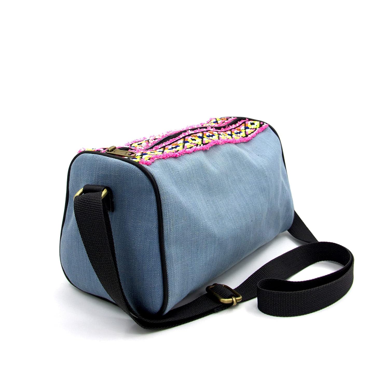 Buy VYINK Mini Duffle Sling in in lt blue denim and tape trims Canvas