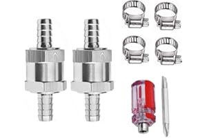 FANOVO 2Pcs 6mm (1/4") Aluminum Alloy Non-Return One Way Check Valve for Fuel Oil Petrol Diesel, with 4Pcs Universal Adjustable Hose Clamps, and 1Pc Multibit 2-in-1 Stubby Screwdriver