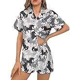 Dujiea Women Pajamas Sets Short Sleeve Sleepwear, Soft Satin Button Down Lounge Wear Set 2 Piece Pjs Shorts Set XS-2XL