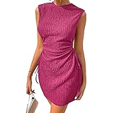 Acelitt Women's Summer Dresses 2026 Beach Casual Crewneck Loose Sundress Ribbed Cut Out Mini Dress
