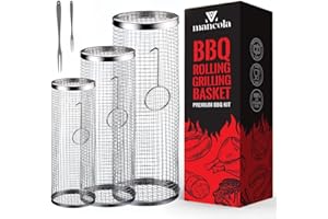 mancola BBQ Net Tube-Rolling Grilling Basket,Rolling Grilling Baskets for Outdoor Grilling,Round Stainless Steel BBQ Grill Mesh, Camping Barbecue Rack for Vegetables, French Fries, Fish