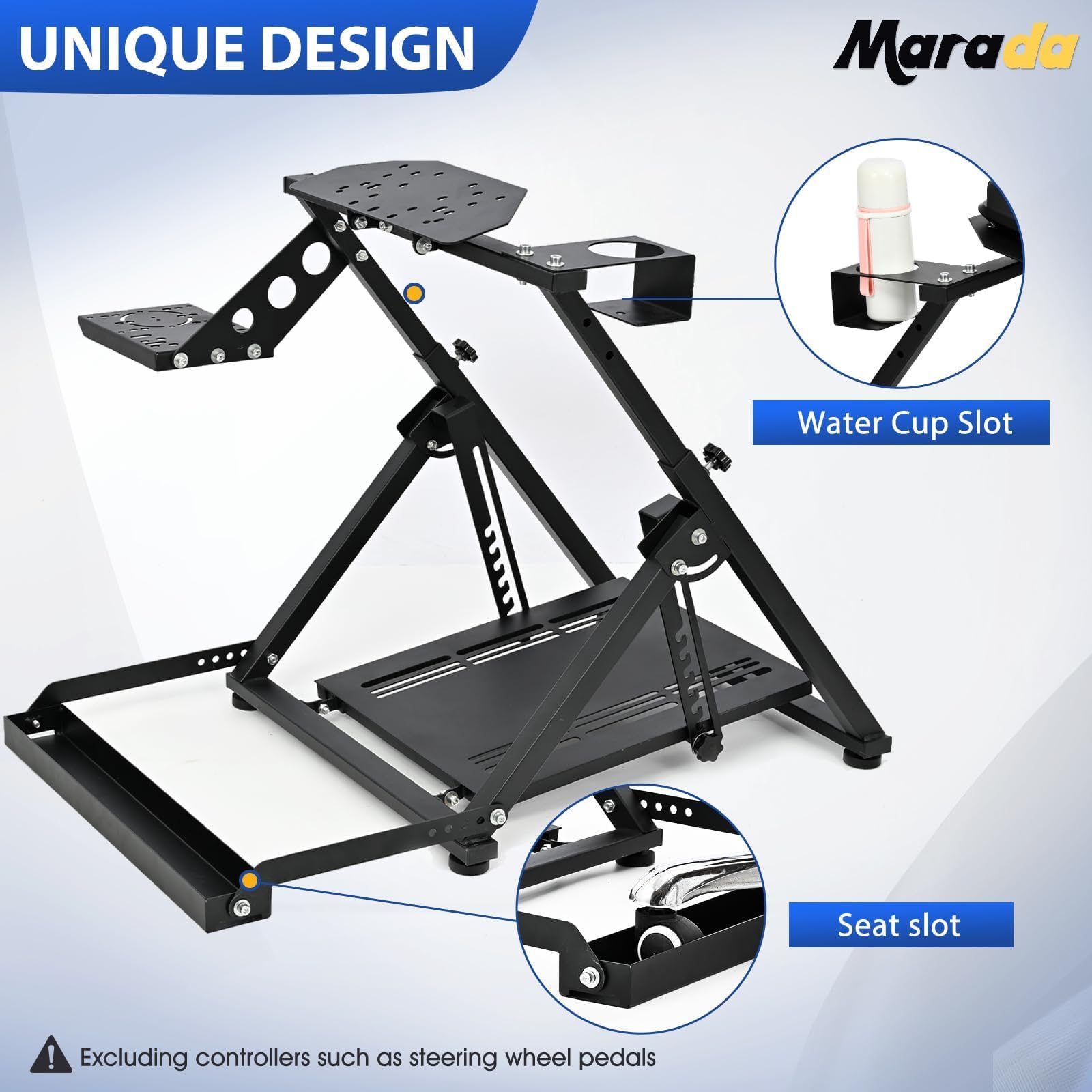 Marada X Frame Steering Wheel Stand Racing Sim Cockpit with Seat Slot Fit for Logitech/Thrustmaster/Fanatec G25 G27 G29 G920 T300 T248, No Pedal & Shifter