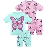 DAUGHTER QUEEN Girls Summer Pajamas Set 4 Pieces 100% Cotton Sleepwear Size 18 Months-12 Years