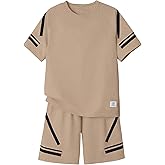Cakaner Tween Boys Clothes Summer Simple Print T-Shirt And Shorts Set 2 Pieces Teen Trendy Outfits Size 7-14 Year