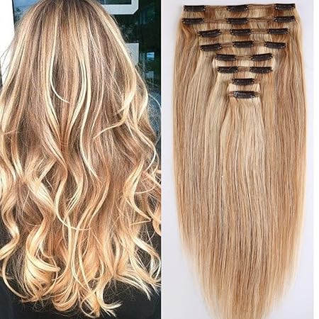 Clip in Extensions Set 100% Remy Echthaar 8 Teilig Haarverlängerung dick Dopplet Tressen Clip-In Hair Extension ( 35cm-120g,#