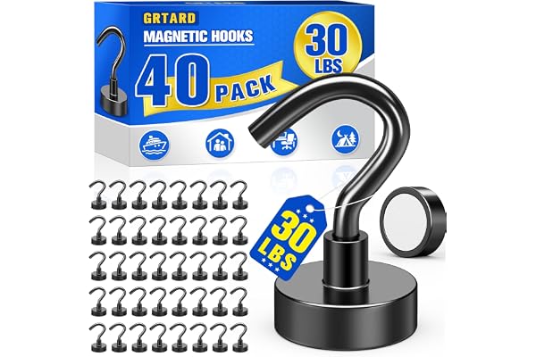 Grtard 40Pack Black Magnetic Hooks Heavy Duty, 30LBS Neodymium Magnet Hooks for Cruise, Strong Magnetic Hooks for Hanging, Ma