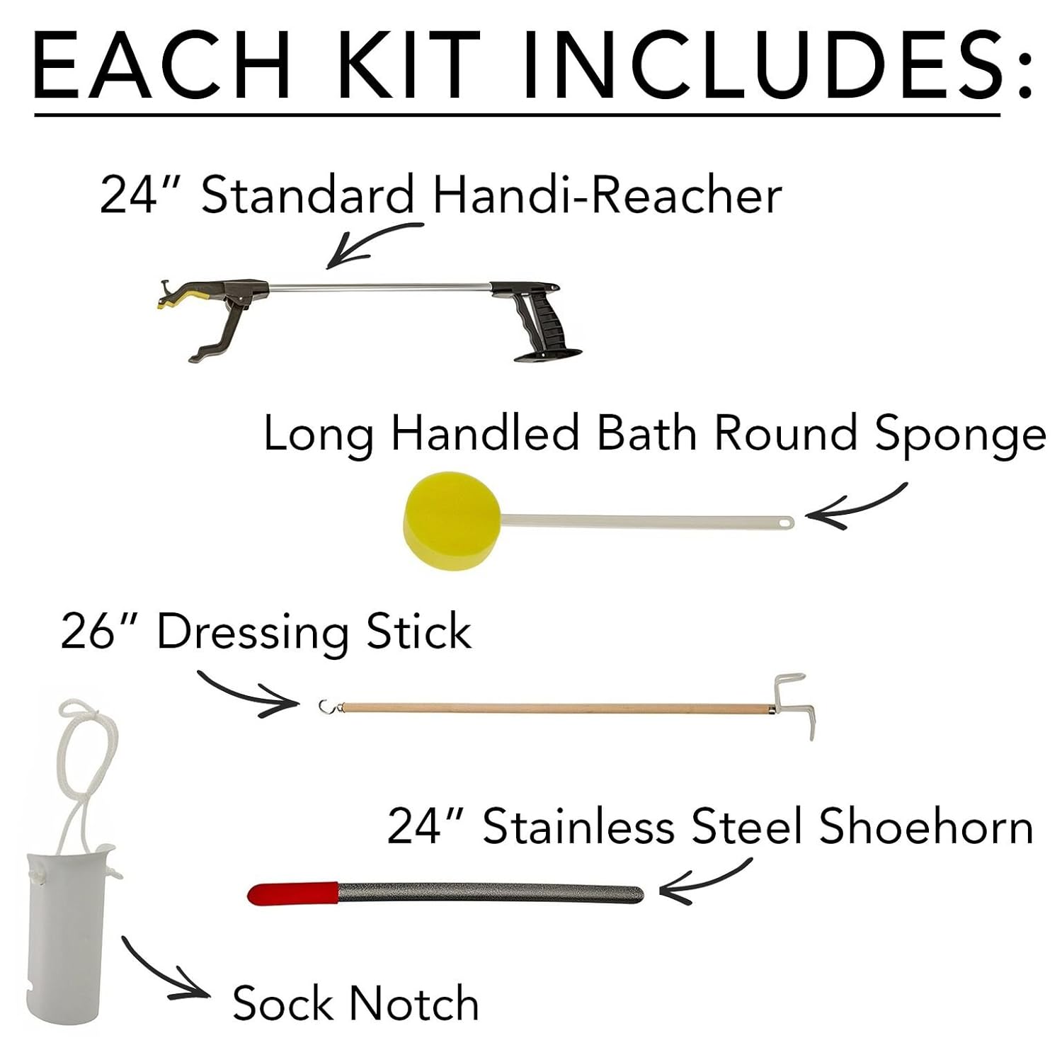 Sammons Preston Hip Kit III, Total Hip Replacement Recovery Kit to Avoid Bending and Moving Hips, ADL Tools for Elderly, Including Reacher Grabber, Sock Notch, Sponge, Dressing Stick, and Shoehorn: Industrial & Scientific
