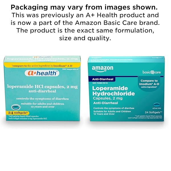 AMAZON BASIC CARE LOPERAMIDE HCL 2 MG SOFTGELS, ANTI-DIARRHEAL, MADE IN USA, 24 COUNT (PACK OF 1)