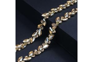 PEARLY JUN 3 Yard Rhinestone Trim Chain Gold Yellow String Strips Crystal Applique Fringe Ribbon Beads Sewing for Dress DIY Party Wedding Bouquet Decoration Bridal Costume Embellishment