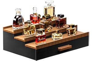Vdamu Cologne Organizer for Men,3 Tier of Elevated Cologne Display Stand with Drawer Storage,Ladder Cologne Display,Perfume Organizer and Storage Display Risers,Great Gift for Men (BlackWalnut)