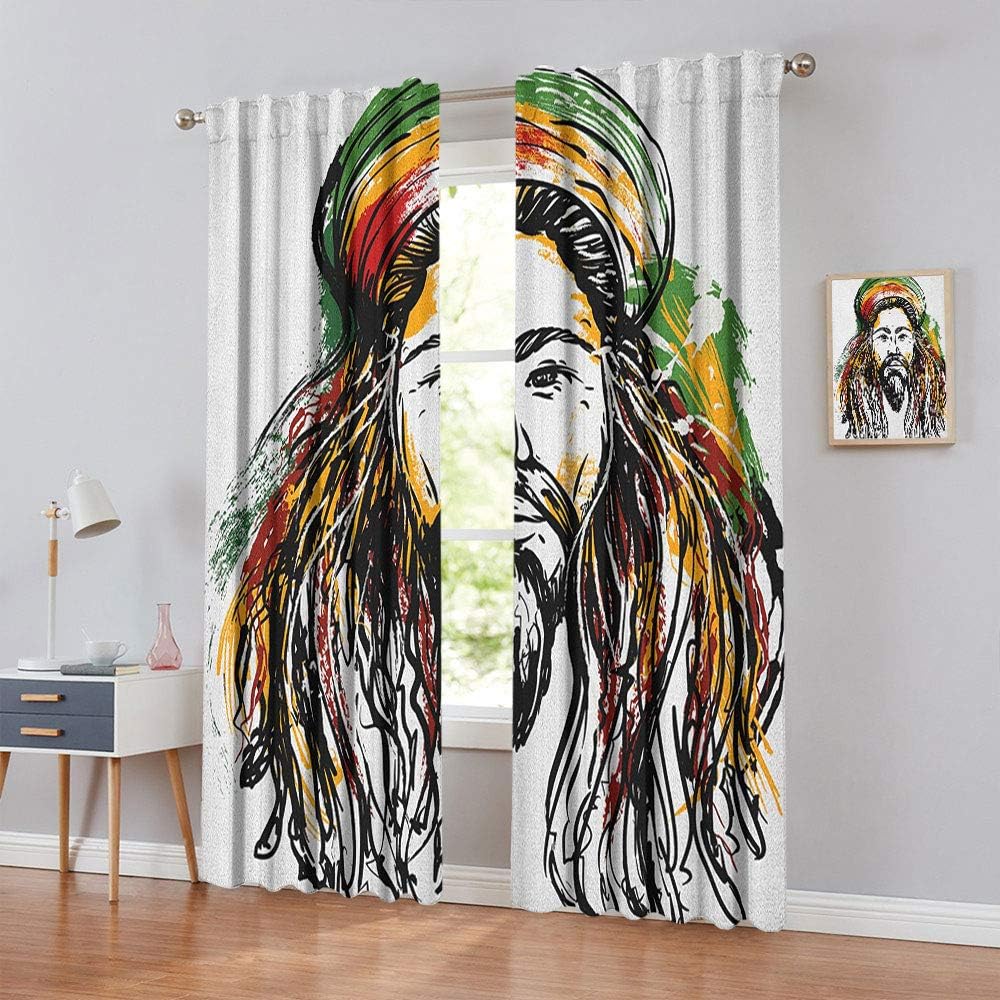 Wear Pole Curtains Curtains for Windows RastaManJamaicanIslandThemeReggaeFolk