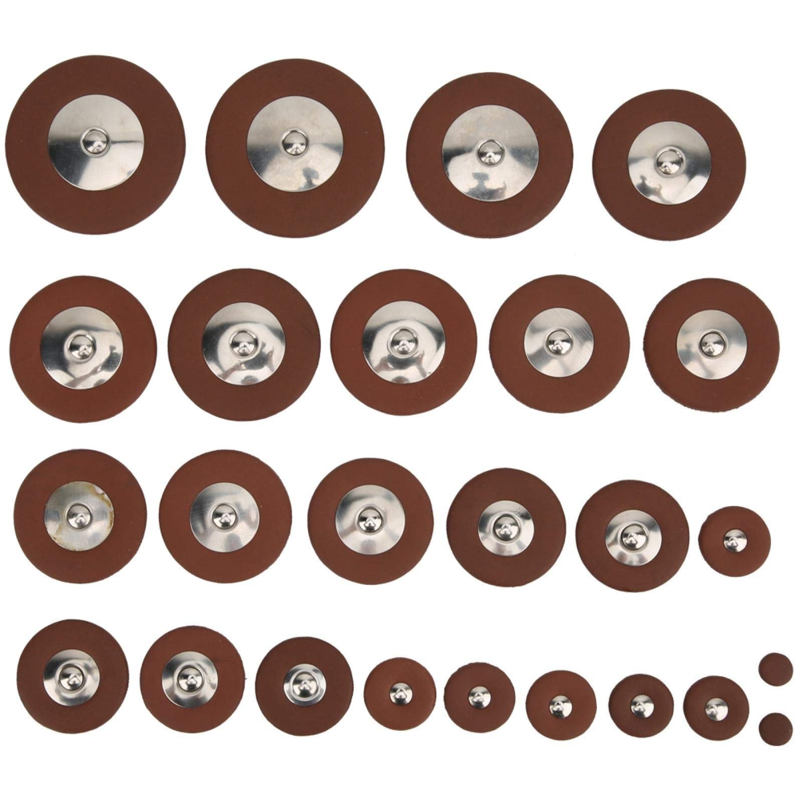Salaty 25pcs Delicate Tenor Sax Pads, 9mm to 52mm, Brown Lambskin Saxophone Pads for B♭ Tenor Saxophone