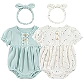 Ruliby Baby Girl Clothes Cotton Bubble Romper Floral Bodysuits Infant Outfit Set