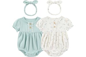 Ruliby Baby Girl Clothes Cotton Bubble Romper Floral Bodysuits Infant Outfit Set