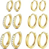 Cocadant 6 Pairs 925 Sterling Silver Small Hoop Earrings for Women,14k Real Gold Hypoallergenic Tiny Cubic Zirconia Cartilage Huggie Earring Sets for Multiple Piercing Trendy Jewelry 8/10/12mm