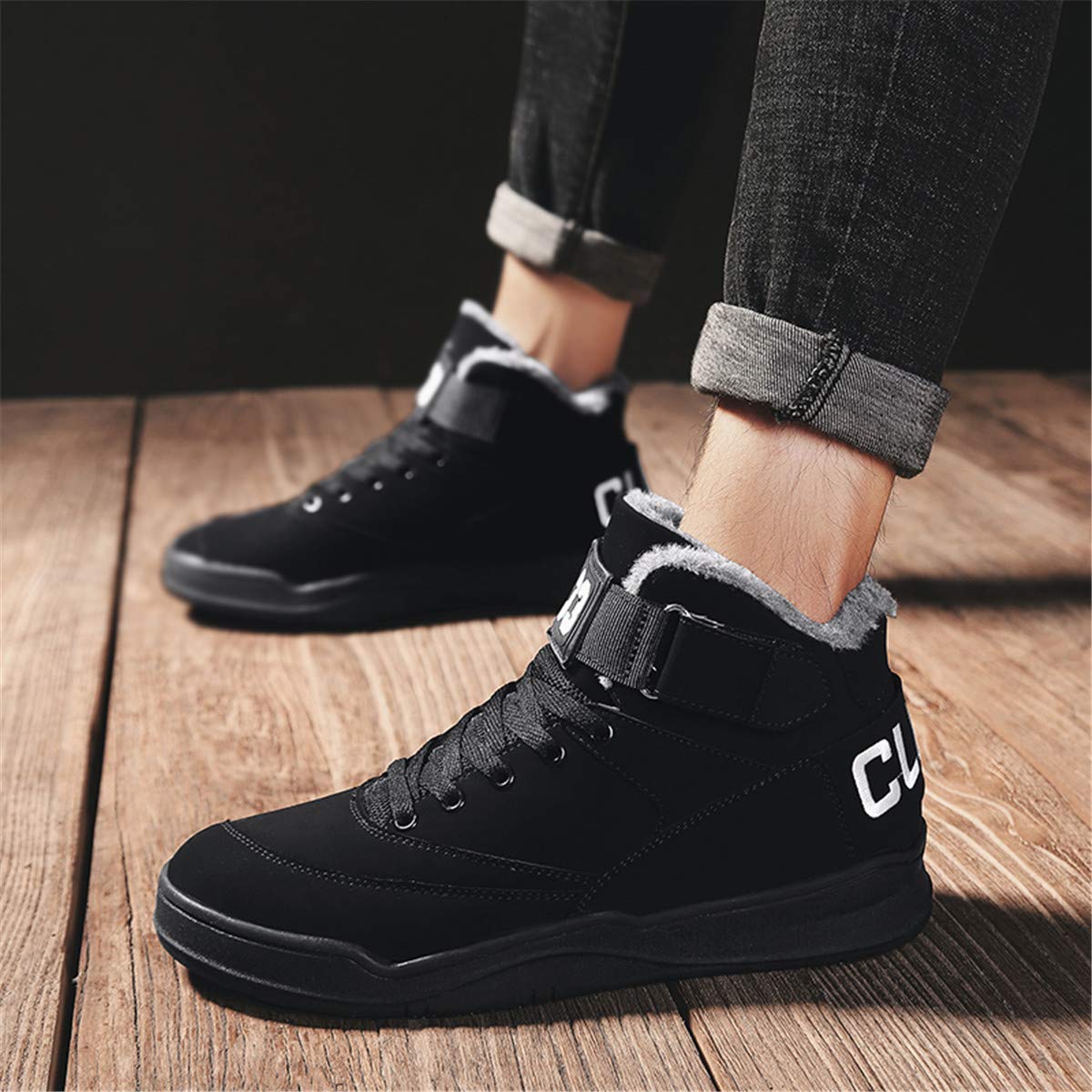 FZUU Mens Fashion High Top Leather Street Sneakers Sports Casual Shoes