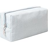 OZAOZ Makeup Bag Cosmetic Bag Travel Toiletry Bag Aesthetic Canvas Organizer Bag Zipper Pouch for Women (M-Light blue)