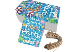 AUKOLASS 50pcs Pool Party Thank You Tags, Summer Beach Themed Gift Tags for Baby Shower and Birthday Party Favors Decoration (Pool)