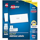 Avery Easy Peel Printable Address Labels with Sure Feed, 1" x 2-5/8" Customizable Stickers, White, 1,500 Blank Mailing Labels, Great for Mailing, Shipping, and More (2-Pack of 08160)