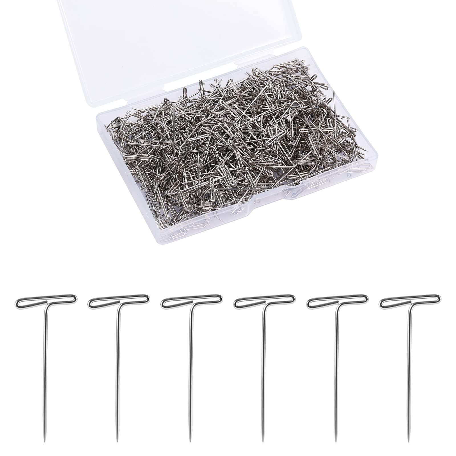 SAVITA 500pcs 1 Inch T Pins, Stainless Steel Wig T Pins Wig Straight Pins with a Storage Box for Crafts Blocking Knitting Sewing Jewelry (t-Shaped Pins)