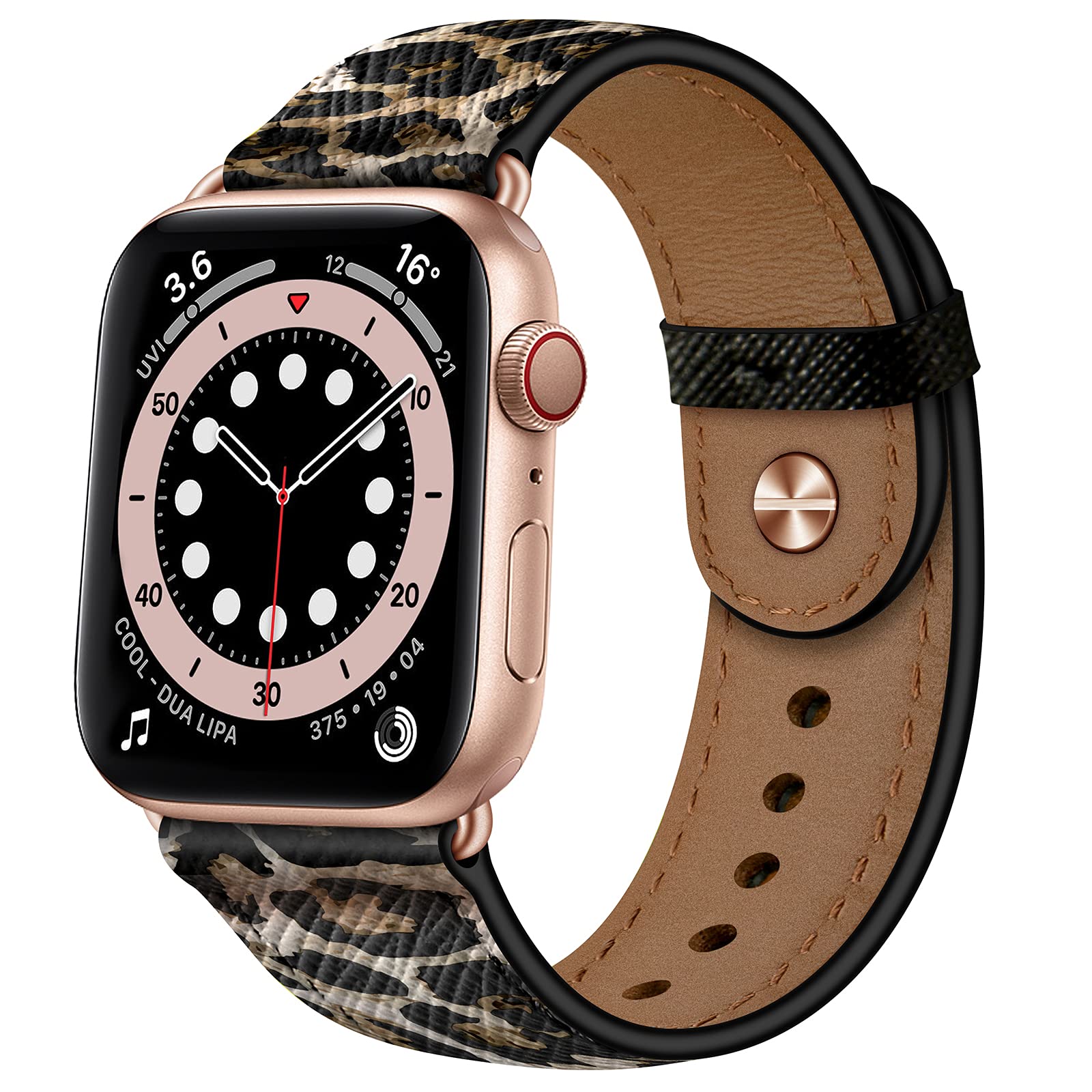 OUHENG Leather Bands Compatible with Apple Watch Band 49mm/46mm/45mm/44mm/42mm, Genuine Leather Strap for iWatch Ultra 3/2/1 & SE 3/2/1 Series 11 10 9 8 7 6 5 4 3 2 1 (Leopard/Rose Gold)