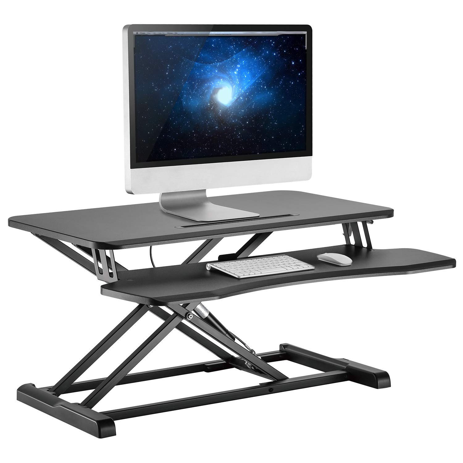 Allcam GSS03 Sit-Stand Workstation Height Adjustable, Standing Desk Converter with Desk Clamp Black 13-42 cm