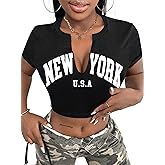LovelyWholesale Womens Graphic Crop Tops Sexy V Neck Short Sleeve T Shirts